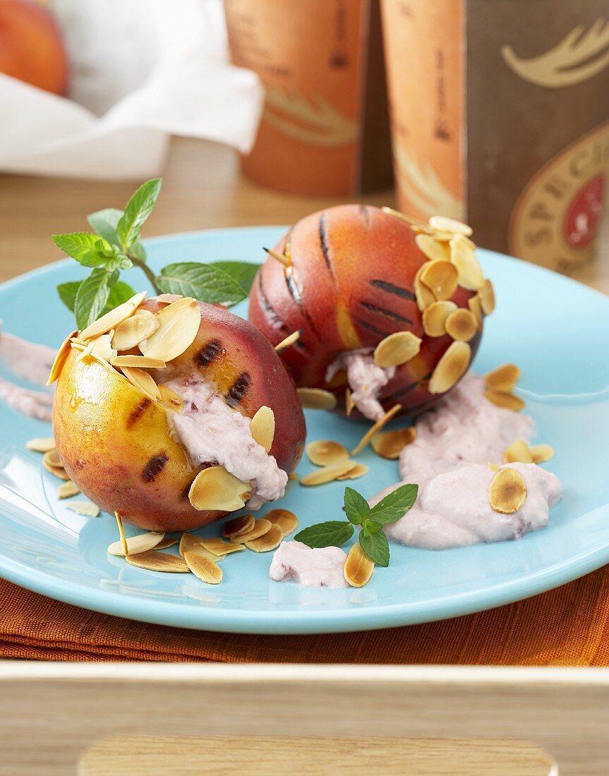 Grilled peaches with cranberry cream stuffing