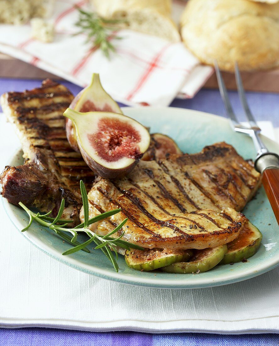 Grilled pork chops with fig stuffing