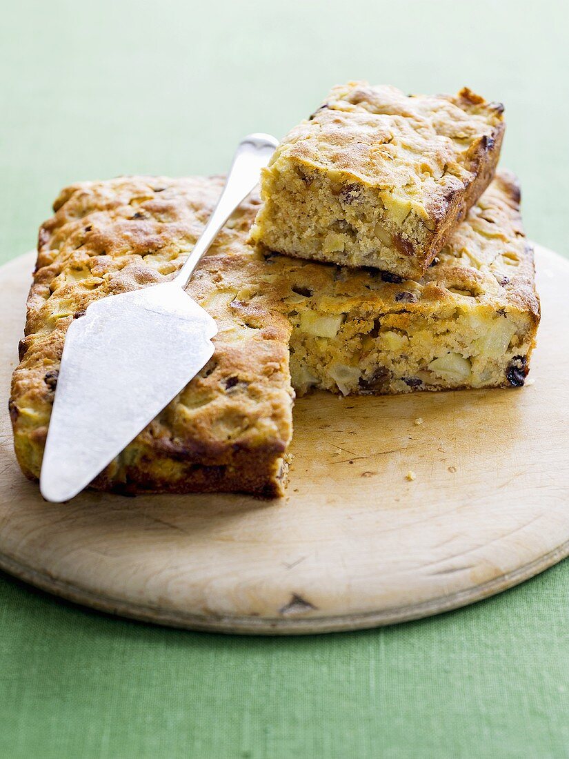 Apple cake, a piece cut