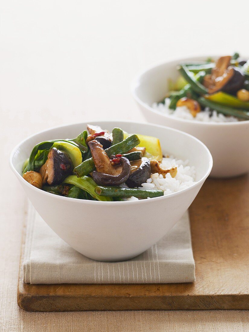 Asian-style stir-fried vegetables with rice