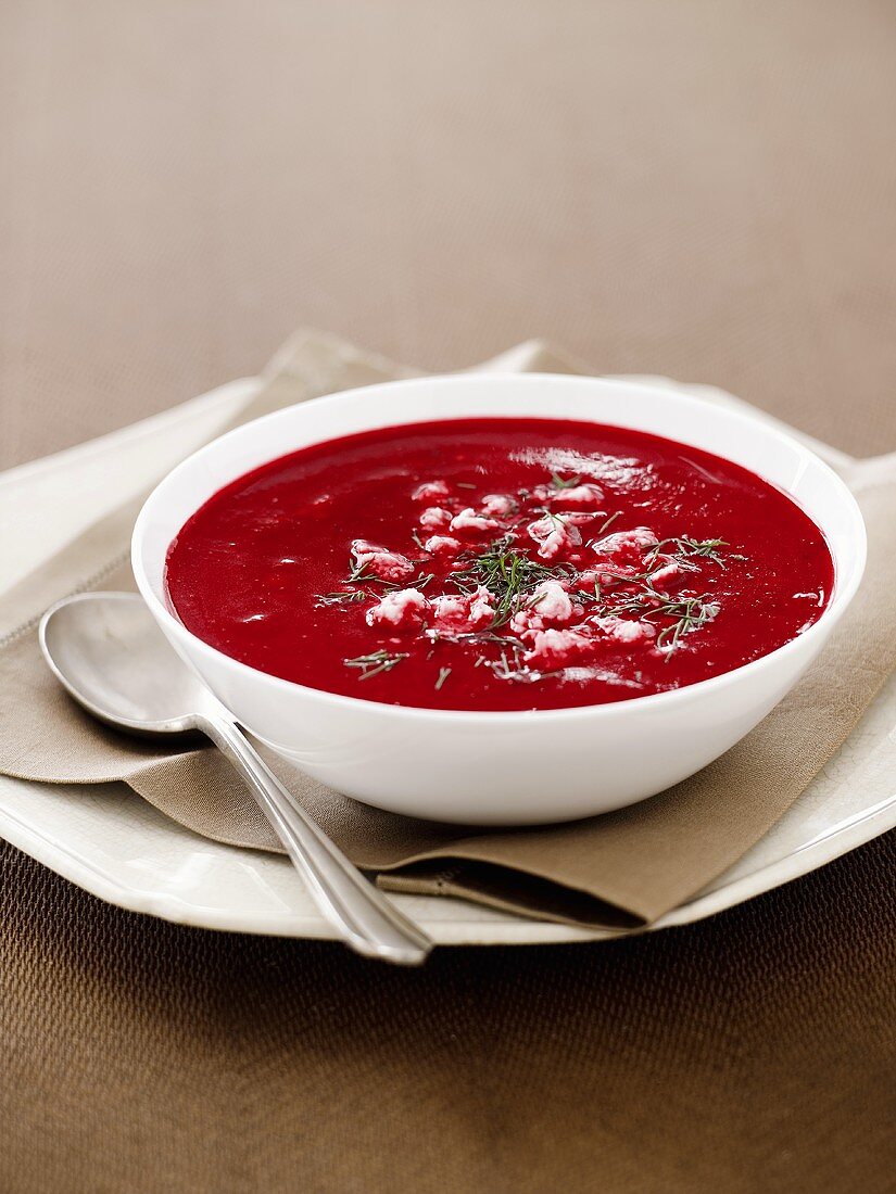 Beetroot soup with feta and dill