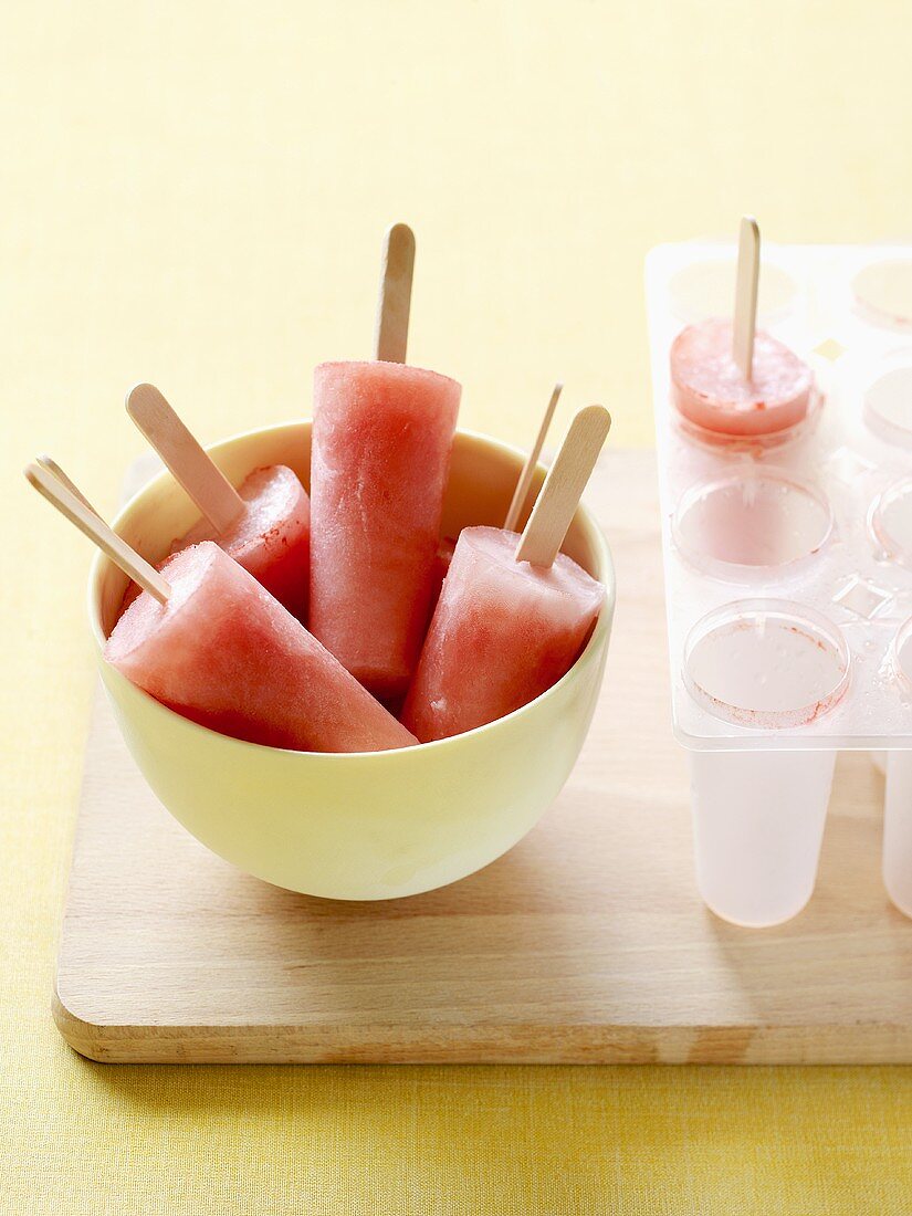 Home-made watermelon ice lollies