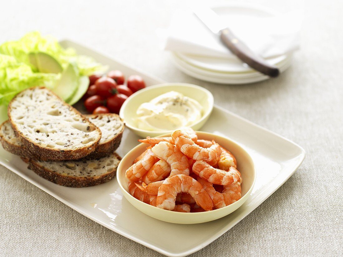 Ingredients for prawn sandwiches with mayonnaise