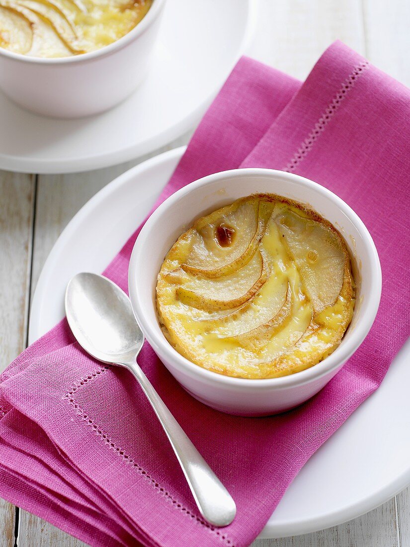 Pears baked in custard