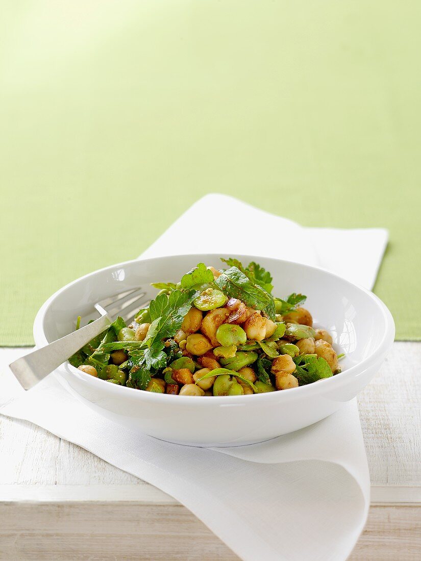 Bean and chick-pea salad with fresh coriander