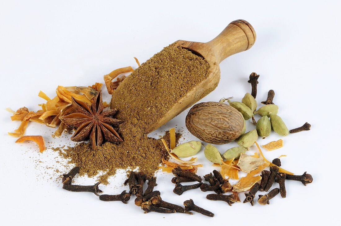 Garam masala surrounded by various spices