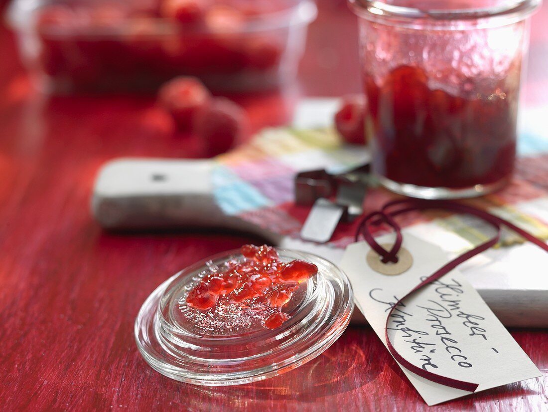 Raspberry and Prosecco jam with label