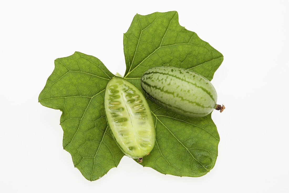 Mexican sour gherkins on leaf