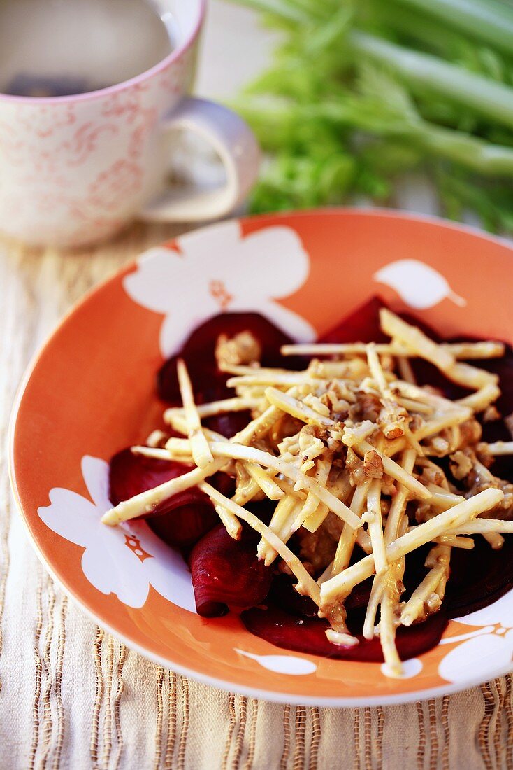 Beetroot and celeriac salad with nuts