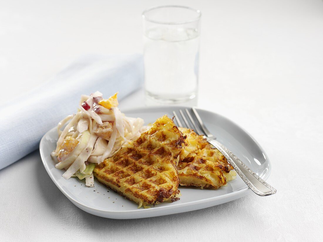 Potato waffles with white cabbage salad