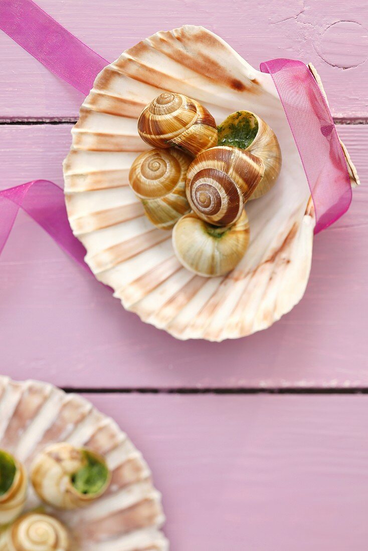 Snails with herb butter on shells