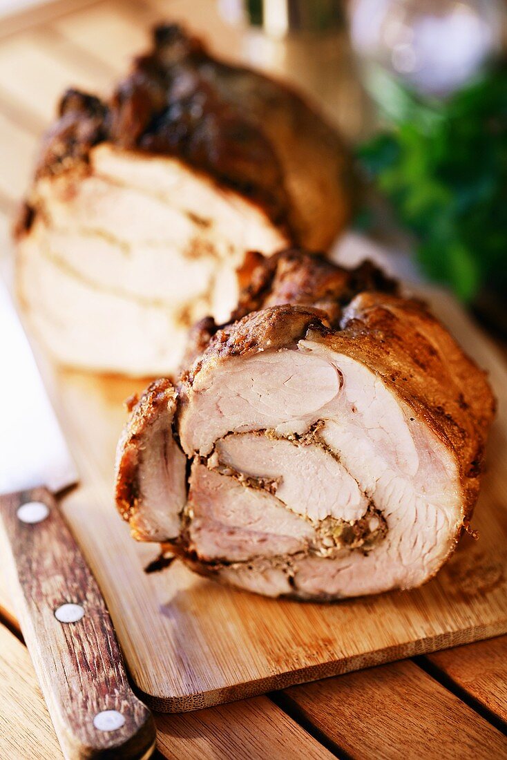 Rolled pork roast with onion stuffing