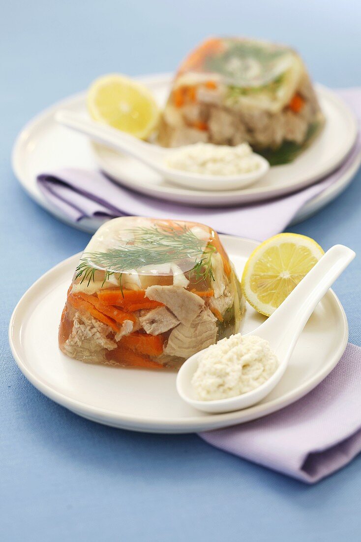 Veal, carrot and dill in aspic with horseradish