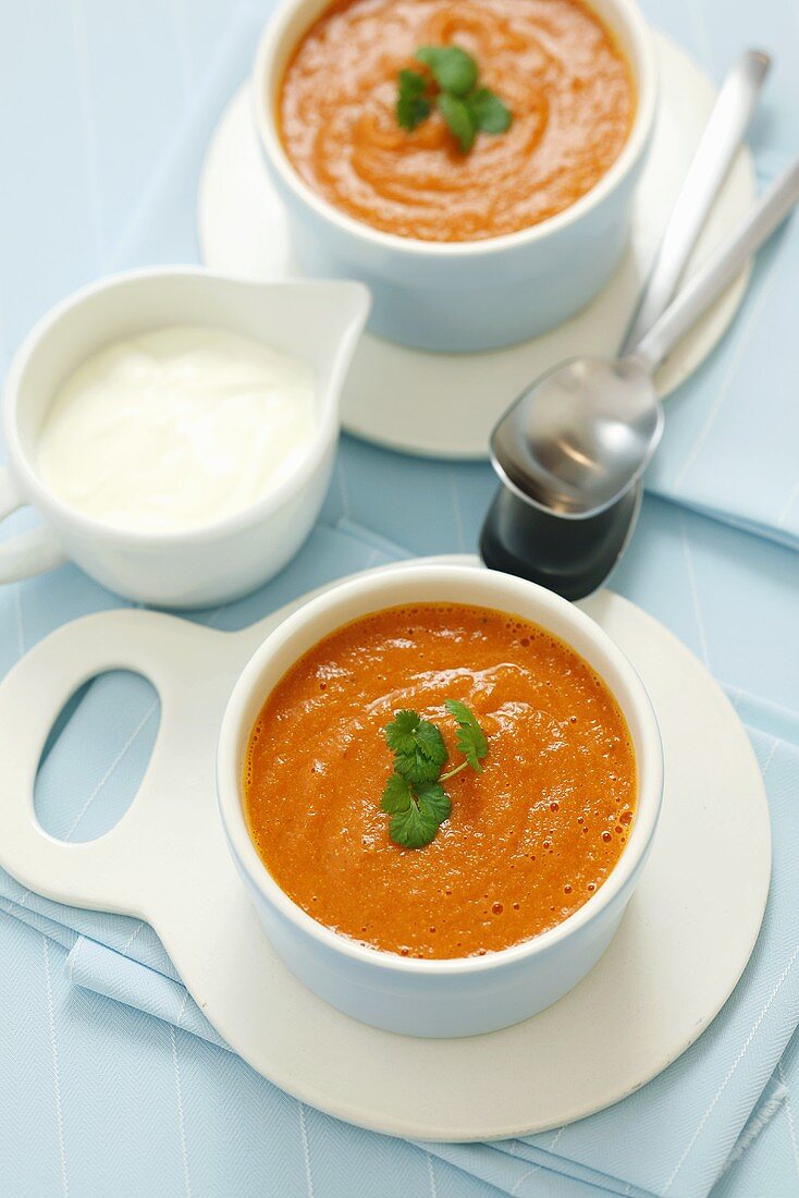 Cream of tomato soup with coriander