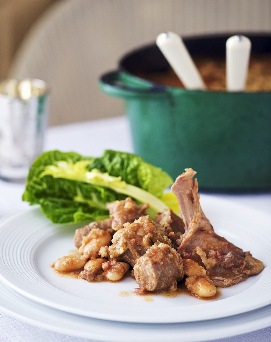 Cassoulet (bean stew with meat, France) on plate