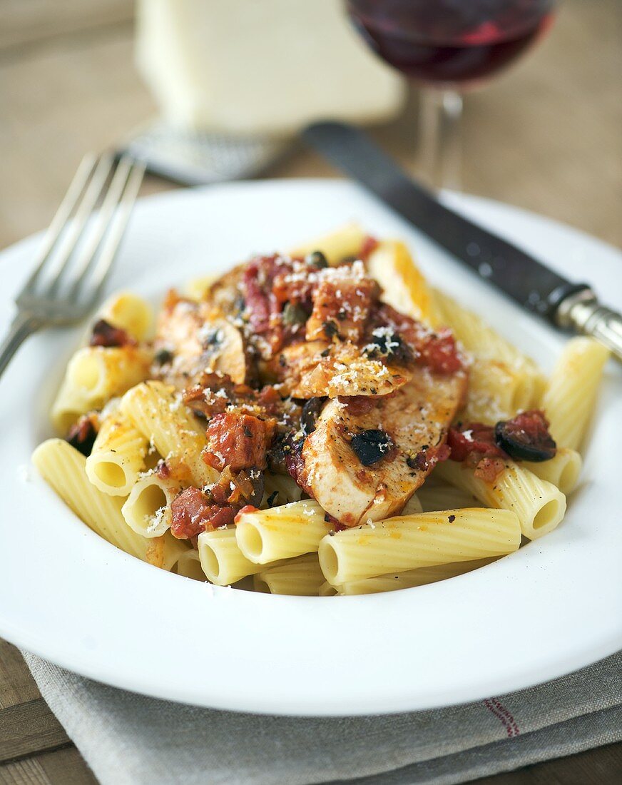 Penne with chicken cacciatore
