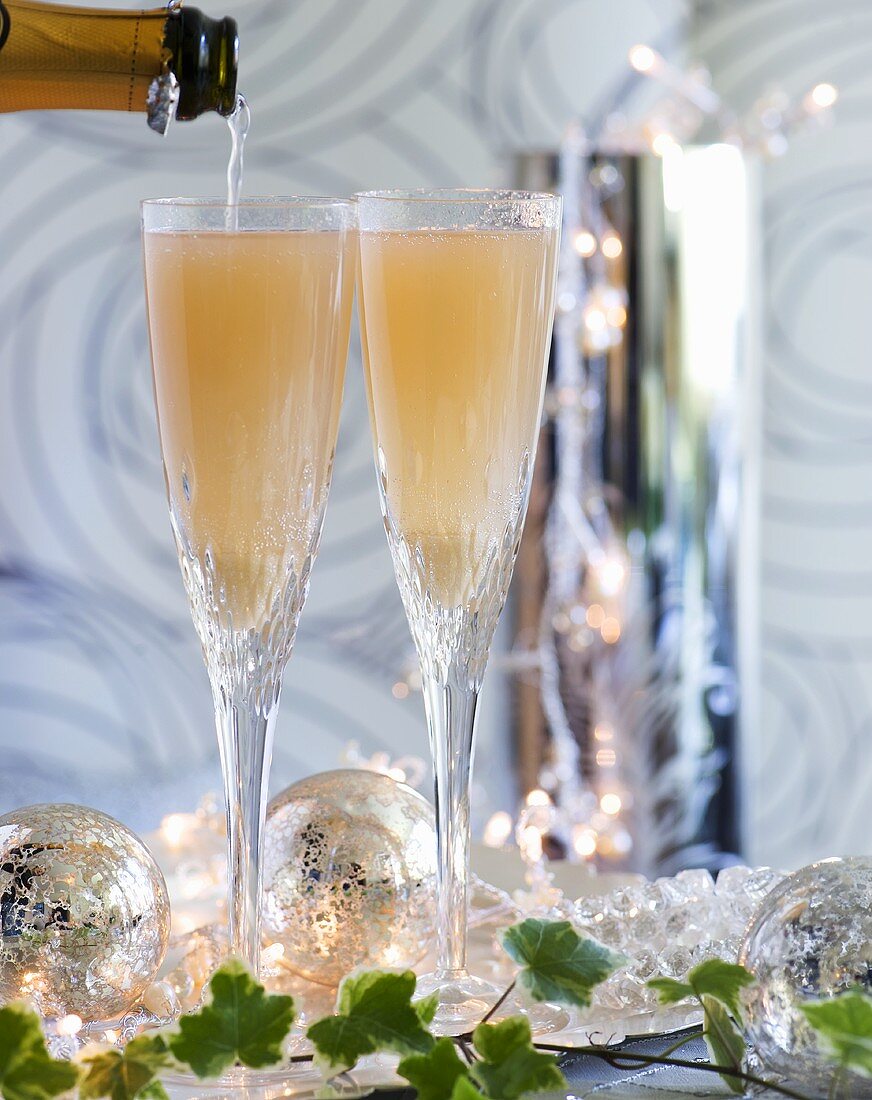 Two Bellinis (sparkling wine cocktails) for Christmas