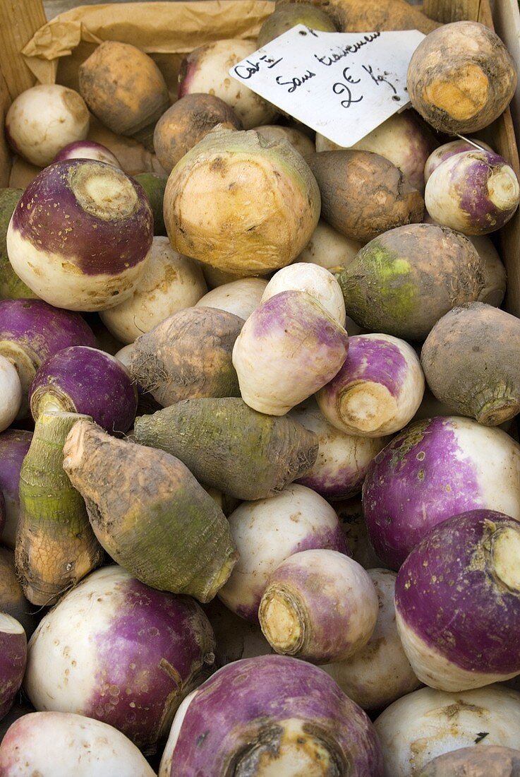 Organic turnips on a French market stall