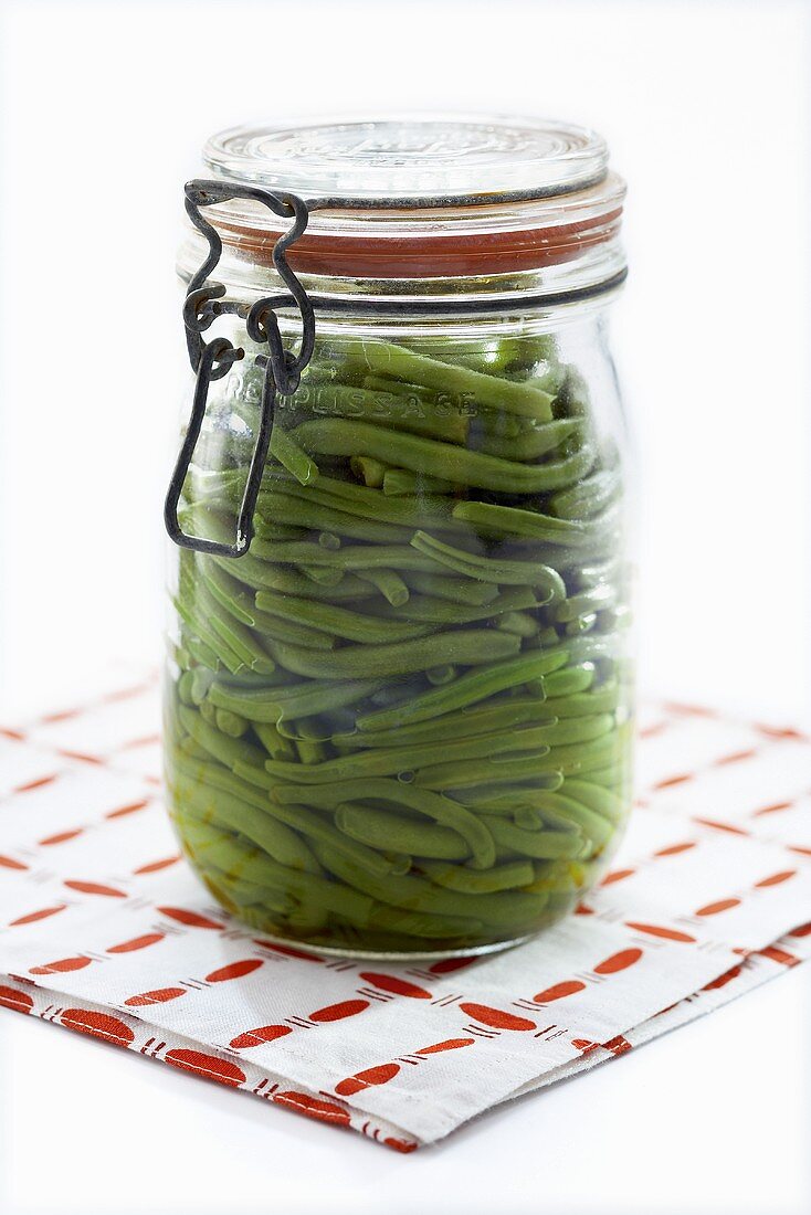Bottled green beans in jar