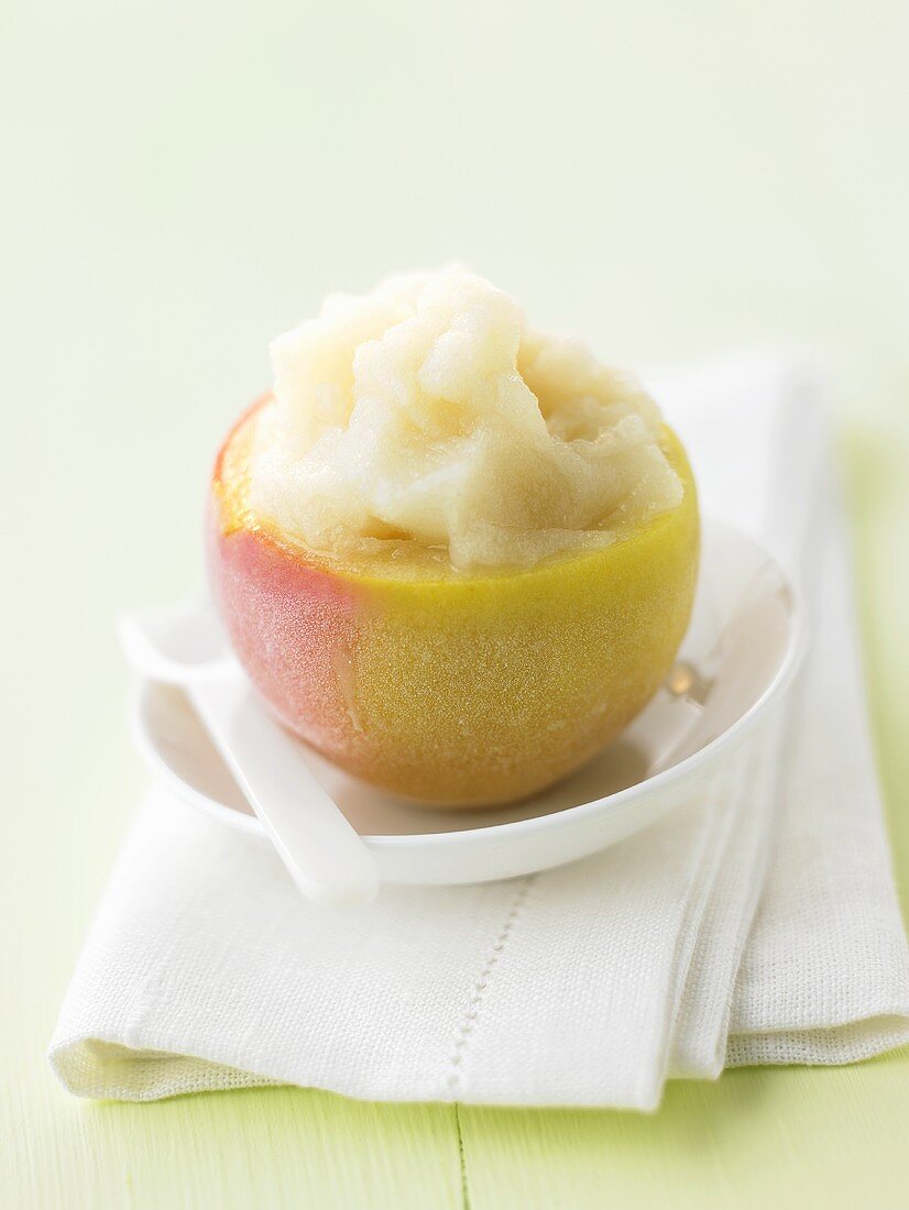 Apple sorbet in a hollowed-out apple