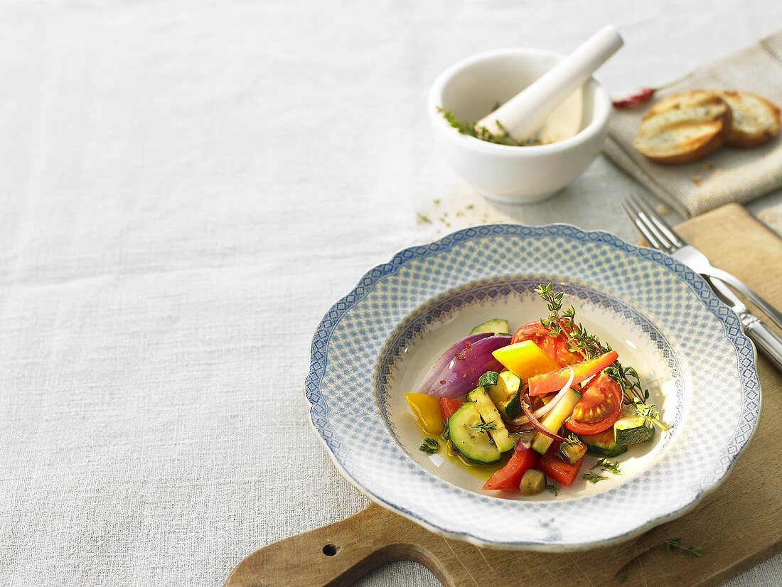 Ratatouille with thyme and toast