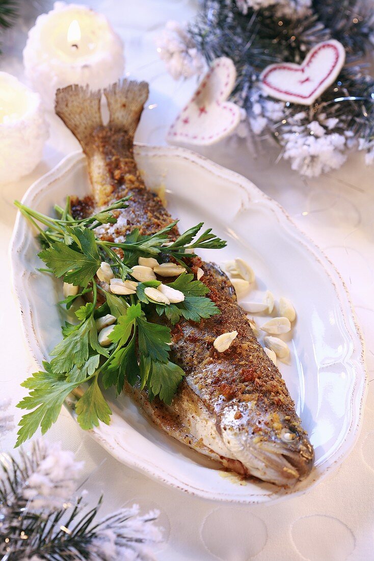 Trout with almonds and parsley