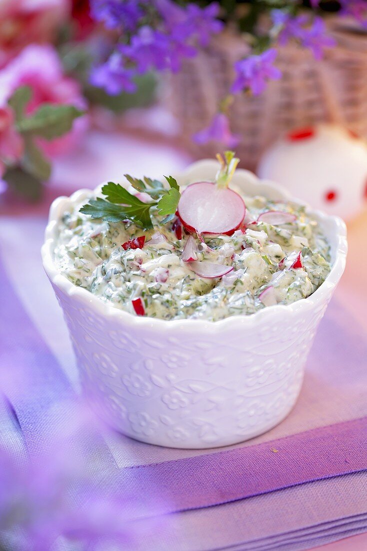 Spring herb sauce with radishes