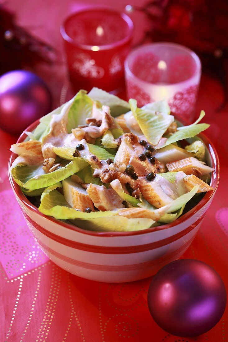 Salad leaves with crabmeat (Christmas)