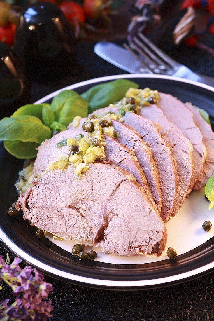 Roast veal with caper sauce
