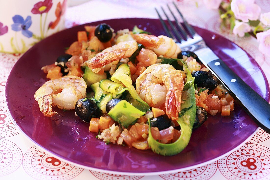 Deep-fried prawns with vegetables