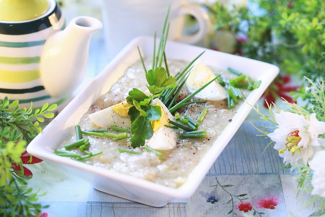 Boiled eggs with onions and chives for Easter