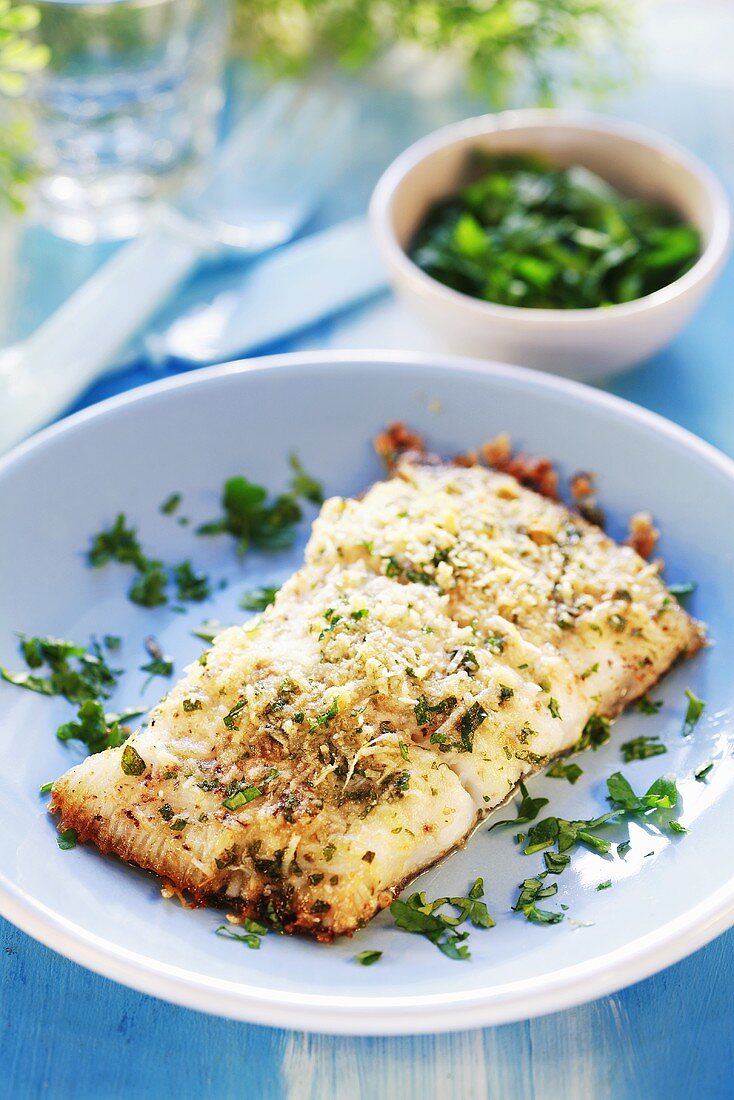 Halibut with Parmesan and herbs