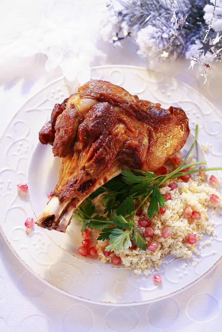 Veal shank with couscous and pomegranate seeds (Christmas)