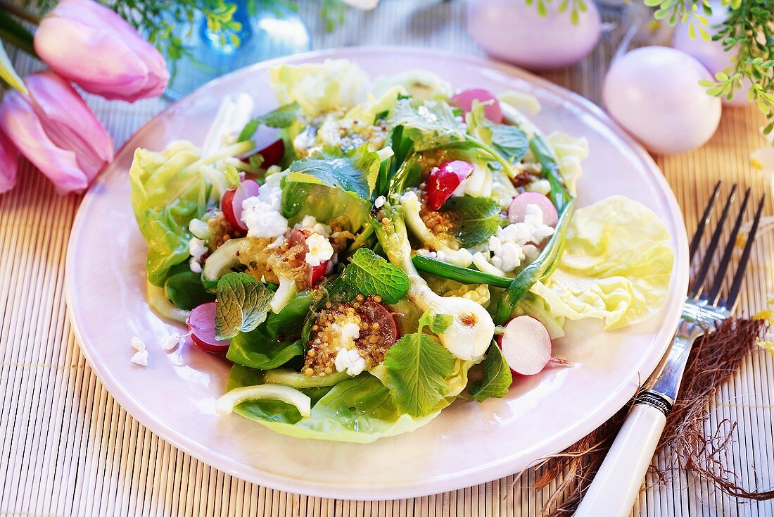 Vegetable salad with spring onions for Easter