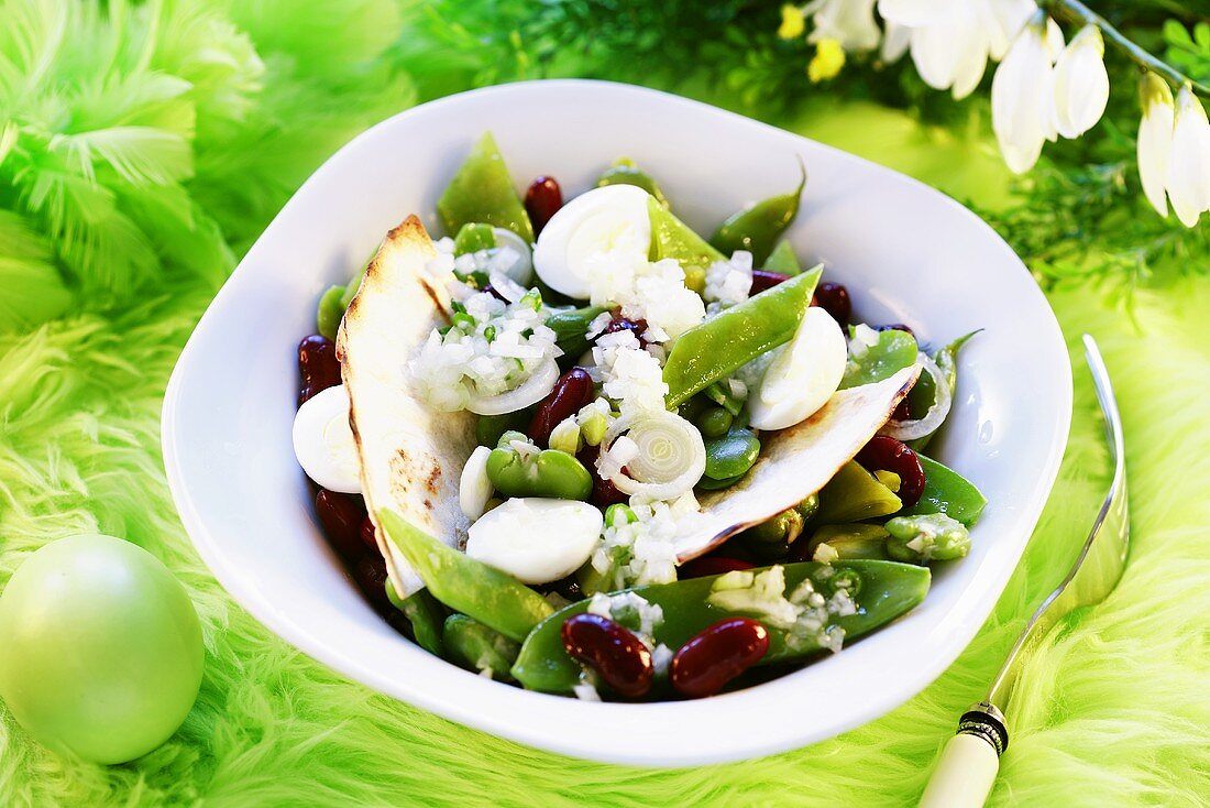 Bean and mangetout salad for Easter