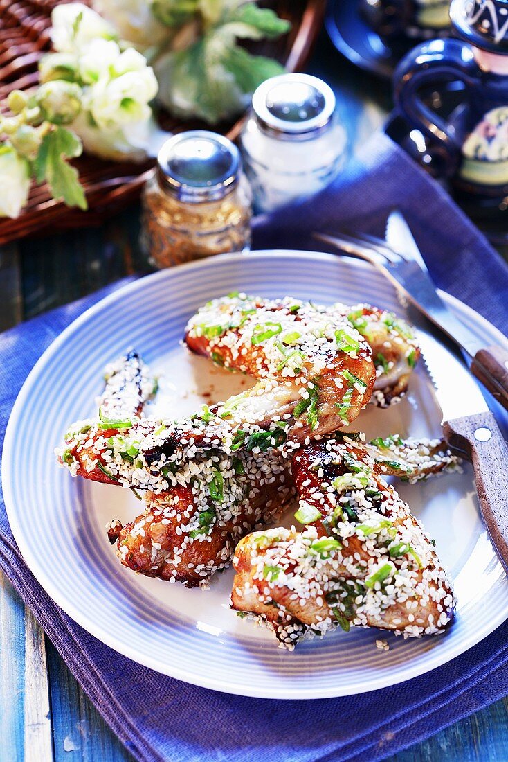 Chicken wings with sesame seeds