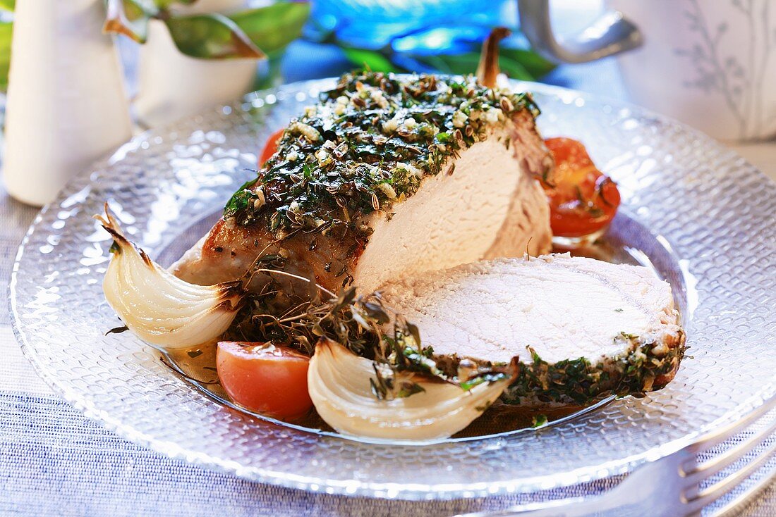 Roast pork with herb crust