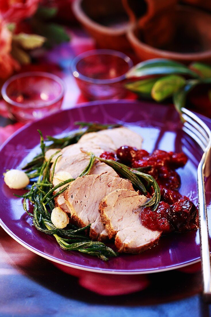 Pork fillet with cherry sauce