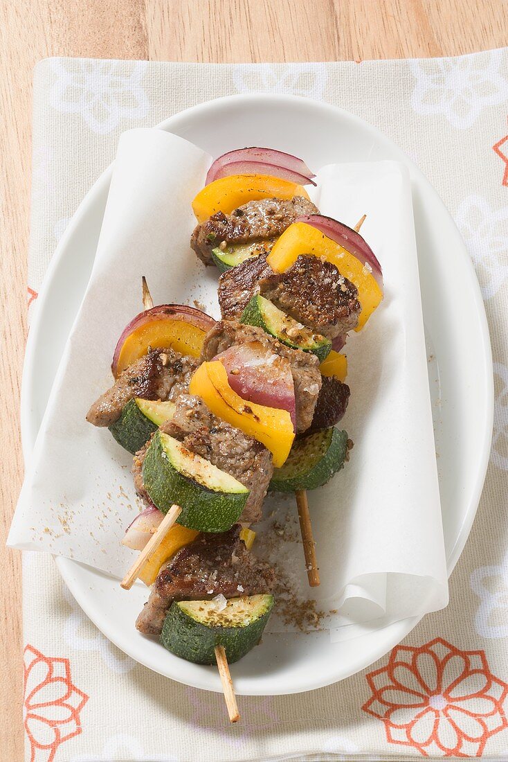 Lamb, courgette and yellow pepper kebabs