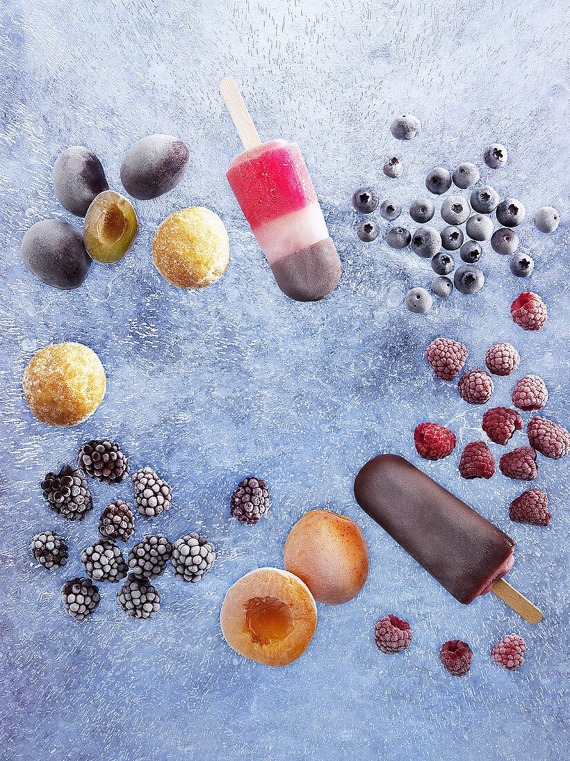 Ice cream lollies and frozen fruit