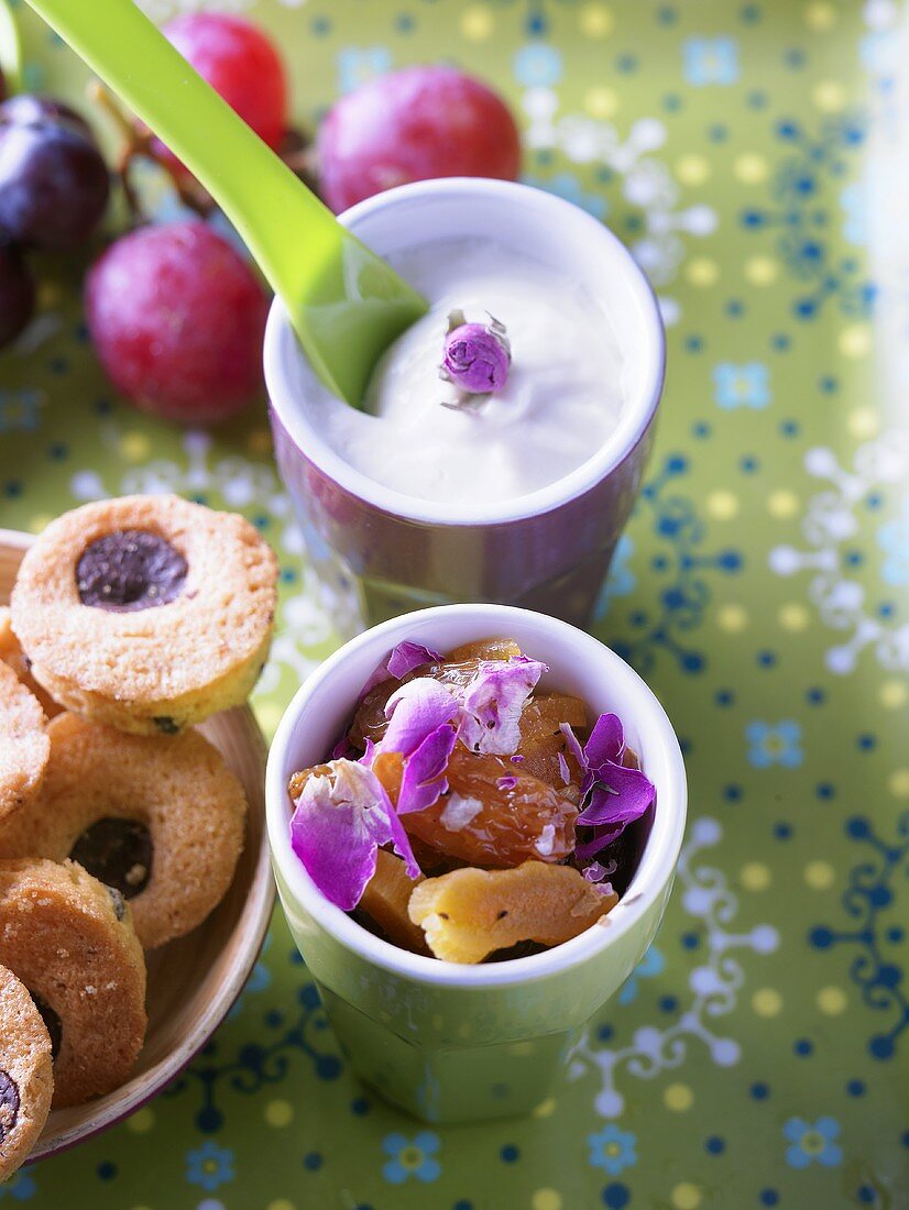 Joghurt mit Keksen und Trockenfrüchten zum Frühstück