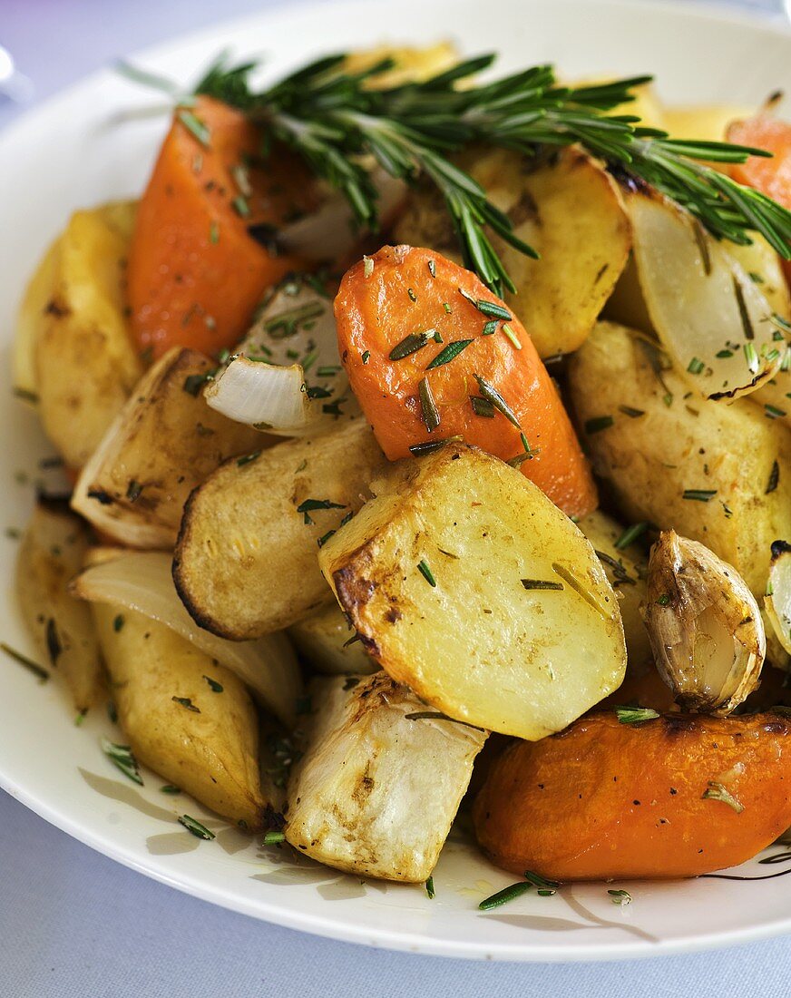 Roasted root vegetables with rosemary for Christmas