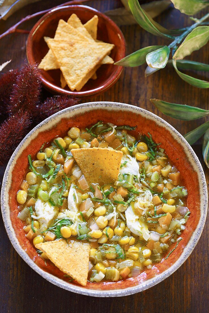 Maissuppe mit Tortillachips