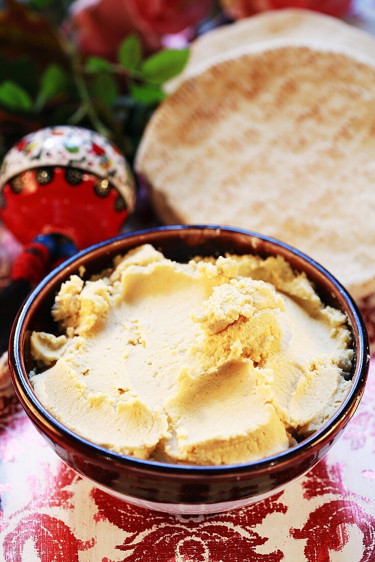 Hummus in a small bowl