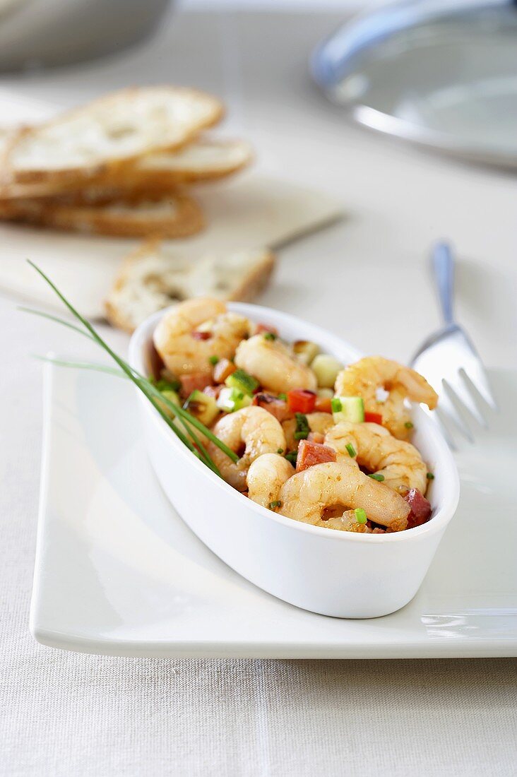 Spicy prawns with diced vegetables