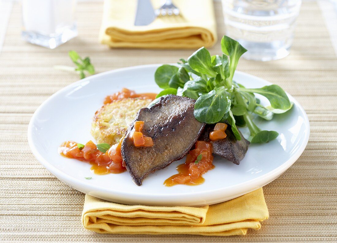 Calf's liver with corn salad and rösti