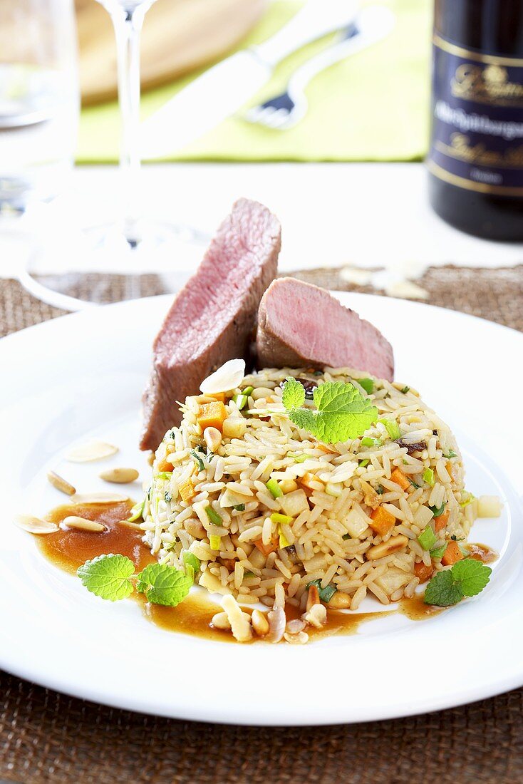 Loin of lamb with vegetable rice