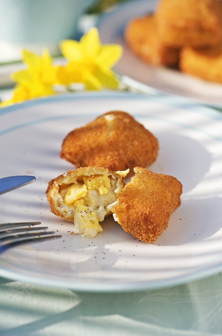 Creamy egg nuggets with crispy coating