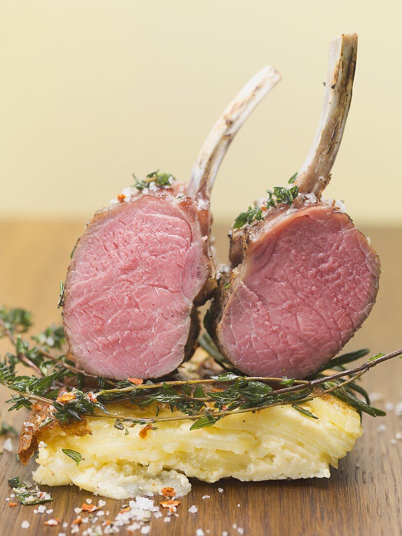 Lamb chops on potato gratin