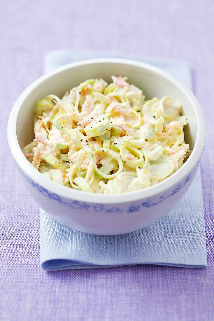 Leek, apple and carrot salad with mayonnaise